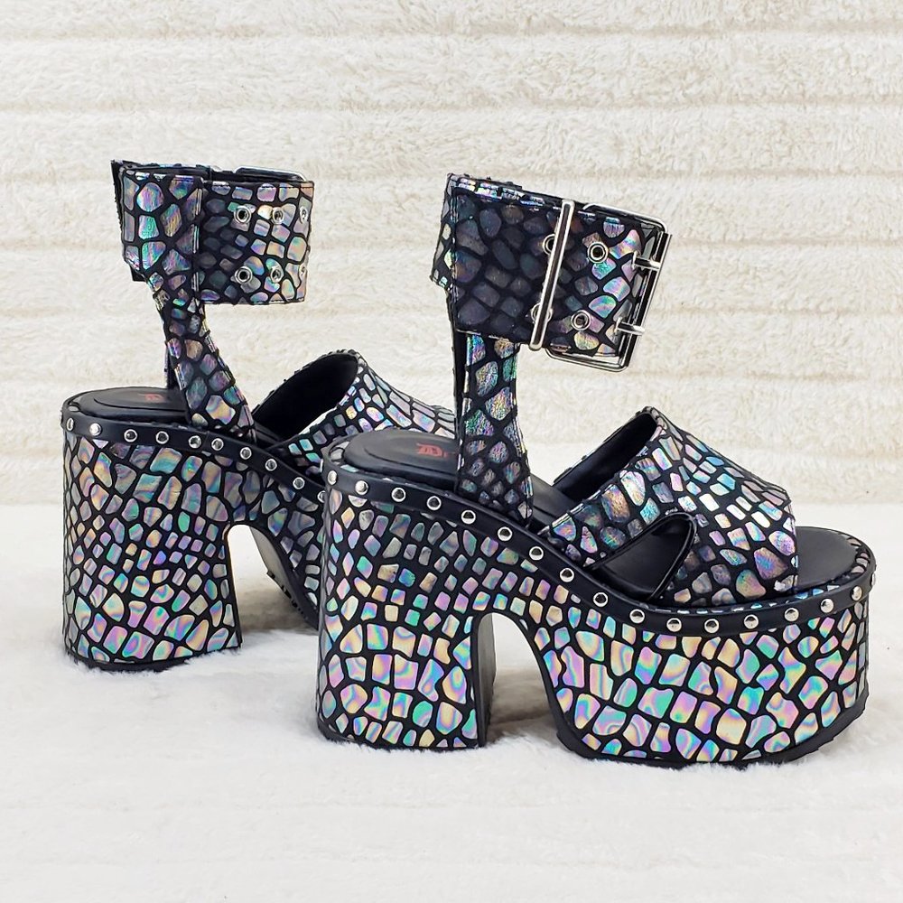 Posh Camel 102 Black Stone Print Hologram Platform Sandals Goth Punk - Picture 4 of 10